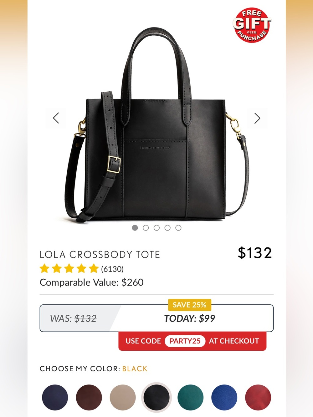 Portland Leather Black Pebble Lola Crossbody Tote with Removable Strap - Picture 10 of 10